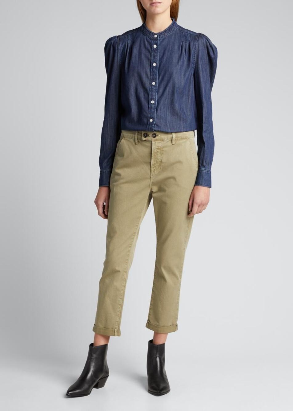 FRAME Charlie Puff Sleeve Denim Top Blue